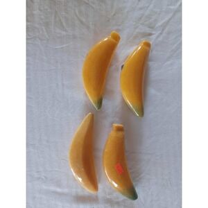 Set of 4 Yellow Banana Shaped Ceramic Dishes Trinket Holders